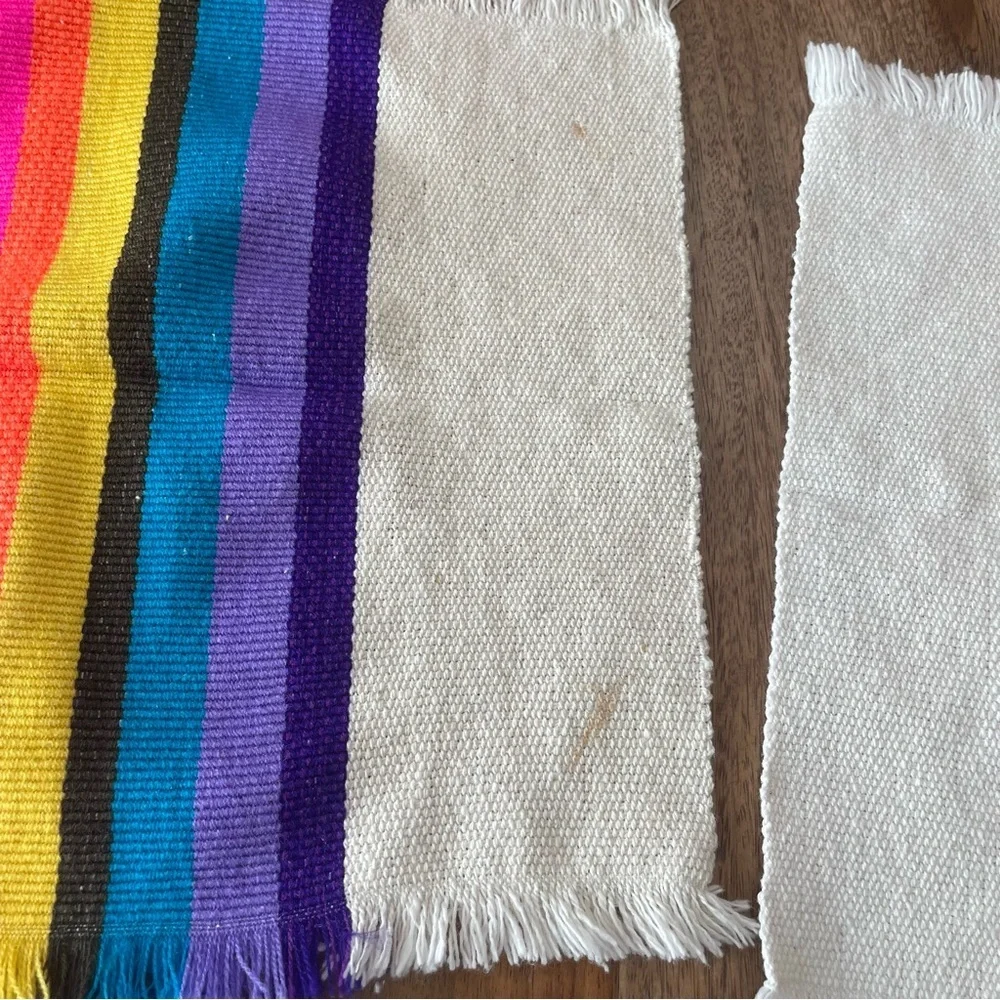 Striped Rainbow Fringe Edge Placemat Square Corners Set of 4 Picnic Retro Bright